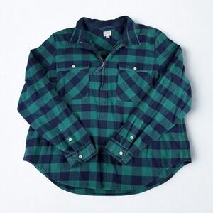 J.Crew Flannel Shirt Mens XL Green Buffalo Plaid Half Zip Pullover Outdoors